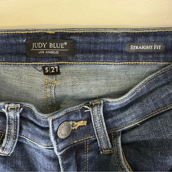 Judy Blue Straight Fit Raw Hem Dark Wash Jeans Size 5 / 27 - Picture 4 of 7